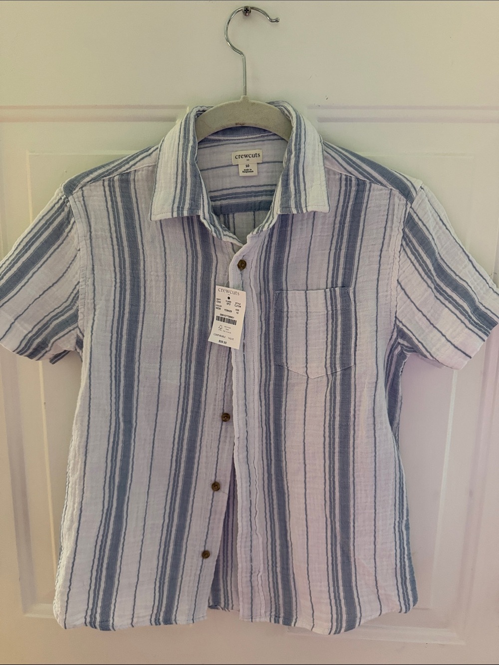 Crewcuts Short-Sleeve Vertical Stripe Button-Down Shirt - Blue & White